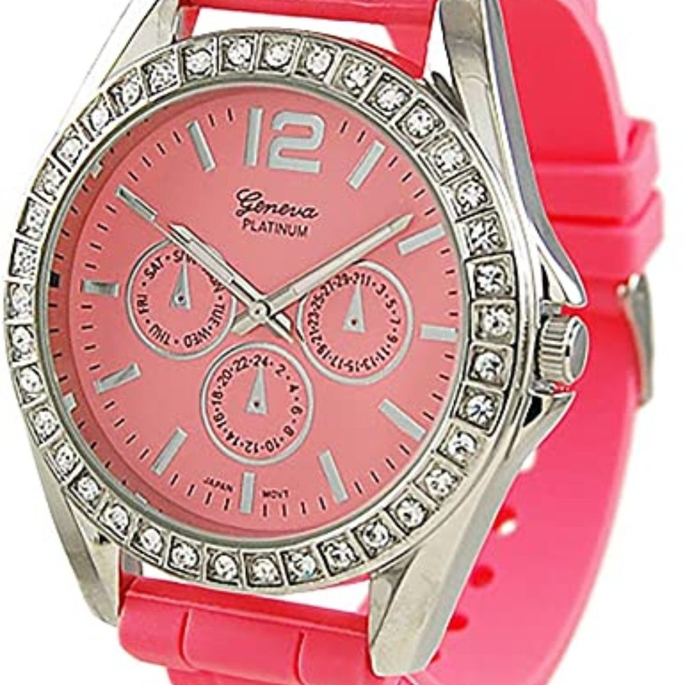 Geneva Platinum 7846 Women's Decorative Chronograph Rhinestone-accented Silicone
